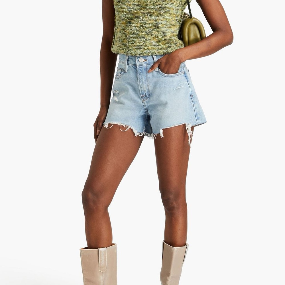 Frame le brigette short jean Distressed Denim Shorts raw hem